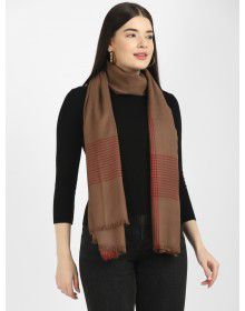 Wool blend shawl with side border Brown
